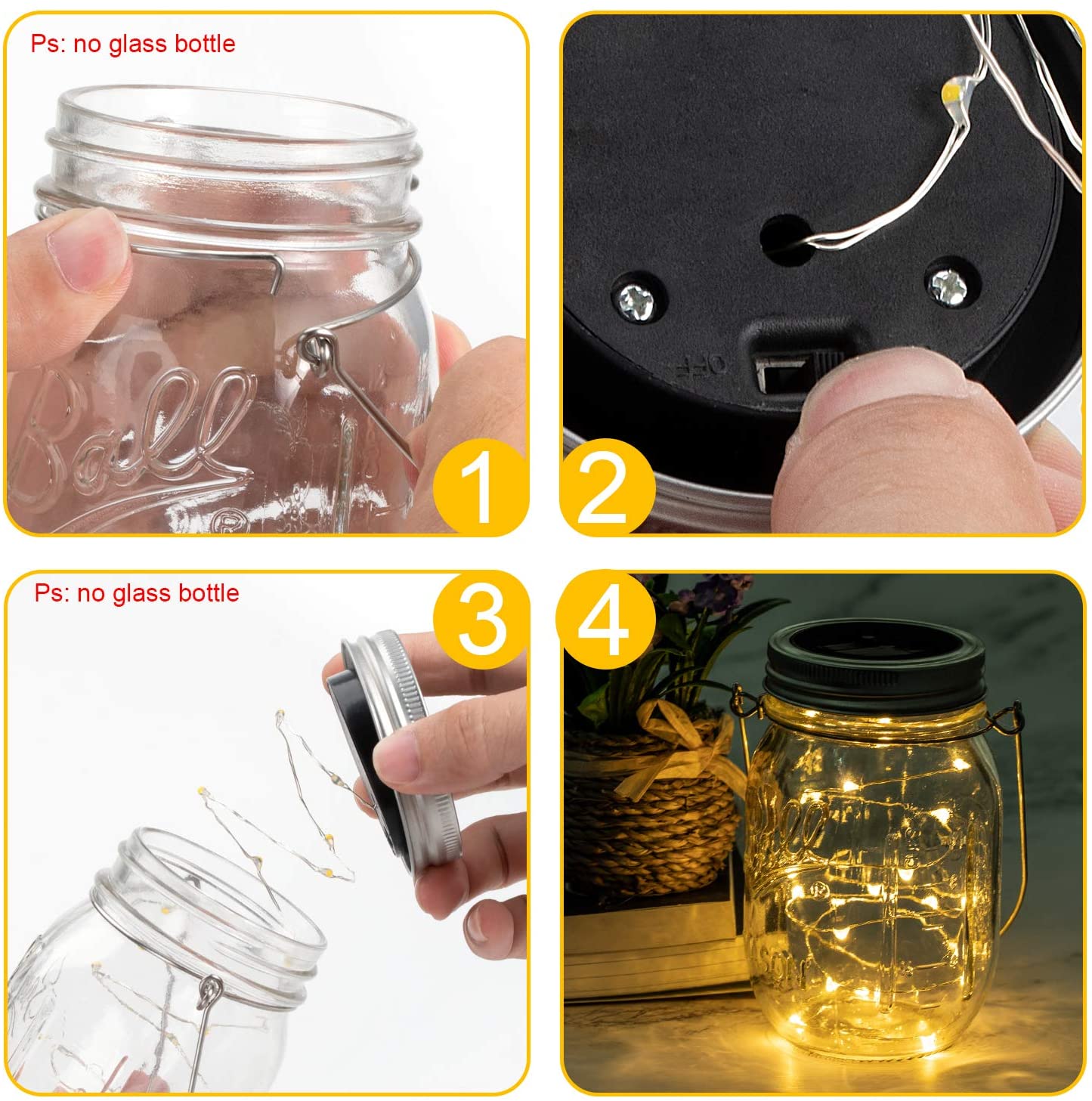 Verilux 4pcs Solar Hanging Light Outdoors Solar Mason Jar Lid Fairy String Lights Waterproof for Diwali Christmas Garden Yard and Lawn Patio Solar Laterns Table Lights