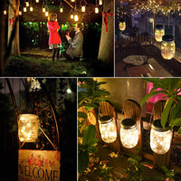 Verilux 4pcs Solar Hanging Light Outdoors Solar Mason Jar Lid Fairy String Lights Waterproof for Diwali Christmas Garden Yard and Lawn Patio Solar Laterns Table Lights