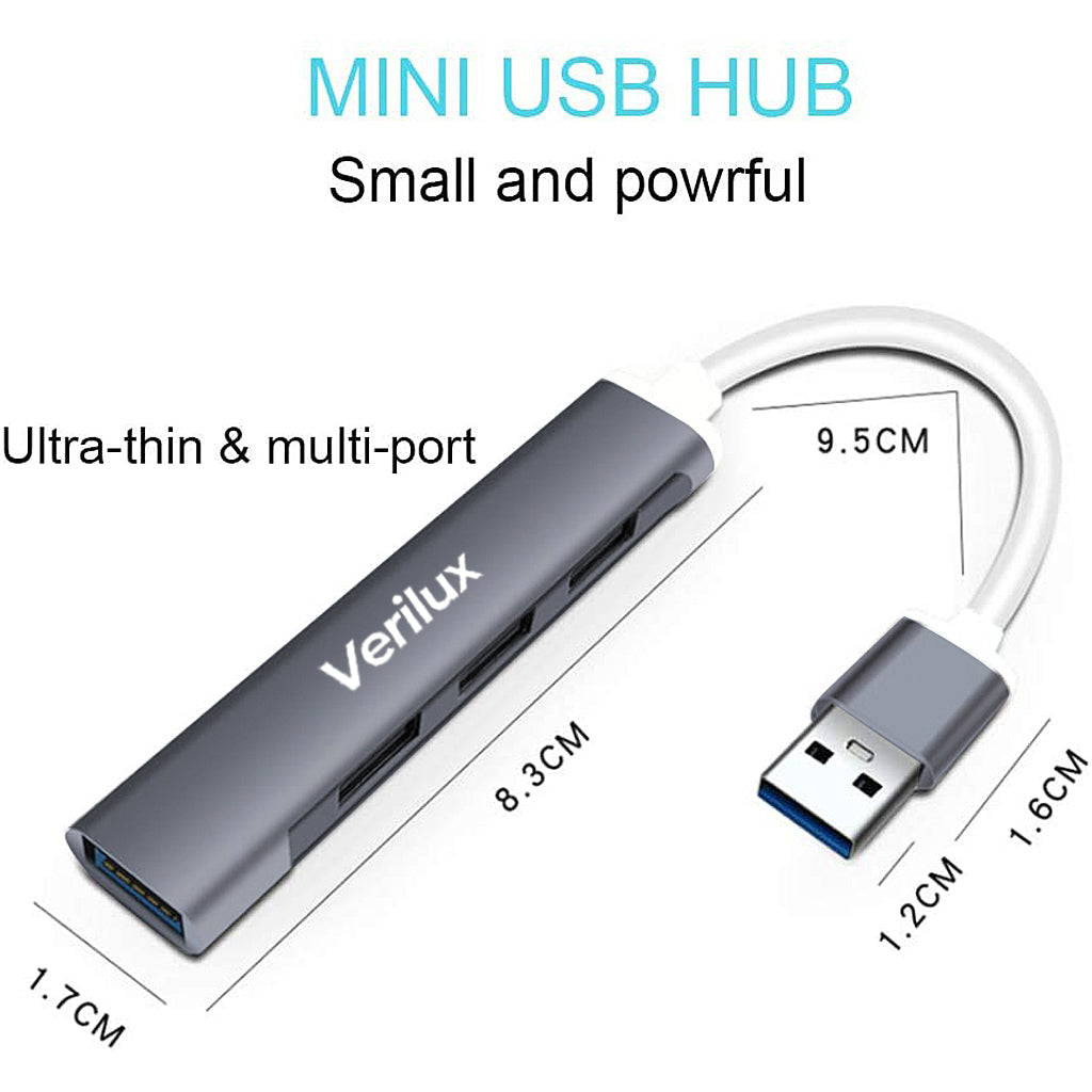 Verilux  USB Hub with USB C OTG Adapter,USB C HUB,USB 3.0 to Type C Adapter Connector,4 Ports Aluminum USB Hub 3.0 Compatible for PC, MacBook, Mac Pro, Mac Mini, iMac, Surface Pro, XPS, PC
