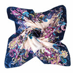 PALAY Women Classic Vintage Floral Silk Feel Large Square Scarf Head Wraps (Royal Blue)