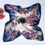 PALAY Women Classic Vintage Floral Silk Feel Large Square Scarf Head Wraps (Royal Blue)