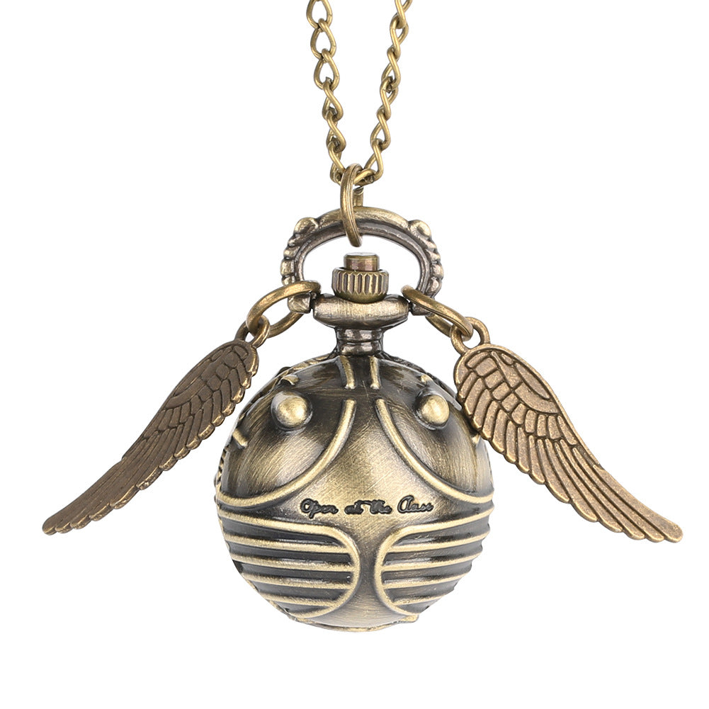 SANNIDHI  Harry Potter Snitch Ball Pocket Watch with Chain,Roman Numerals Vintage Dial Pendant Gold-plated Necklace for Boys/Girls/Women/Men