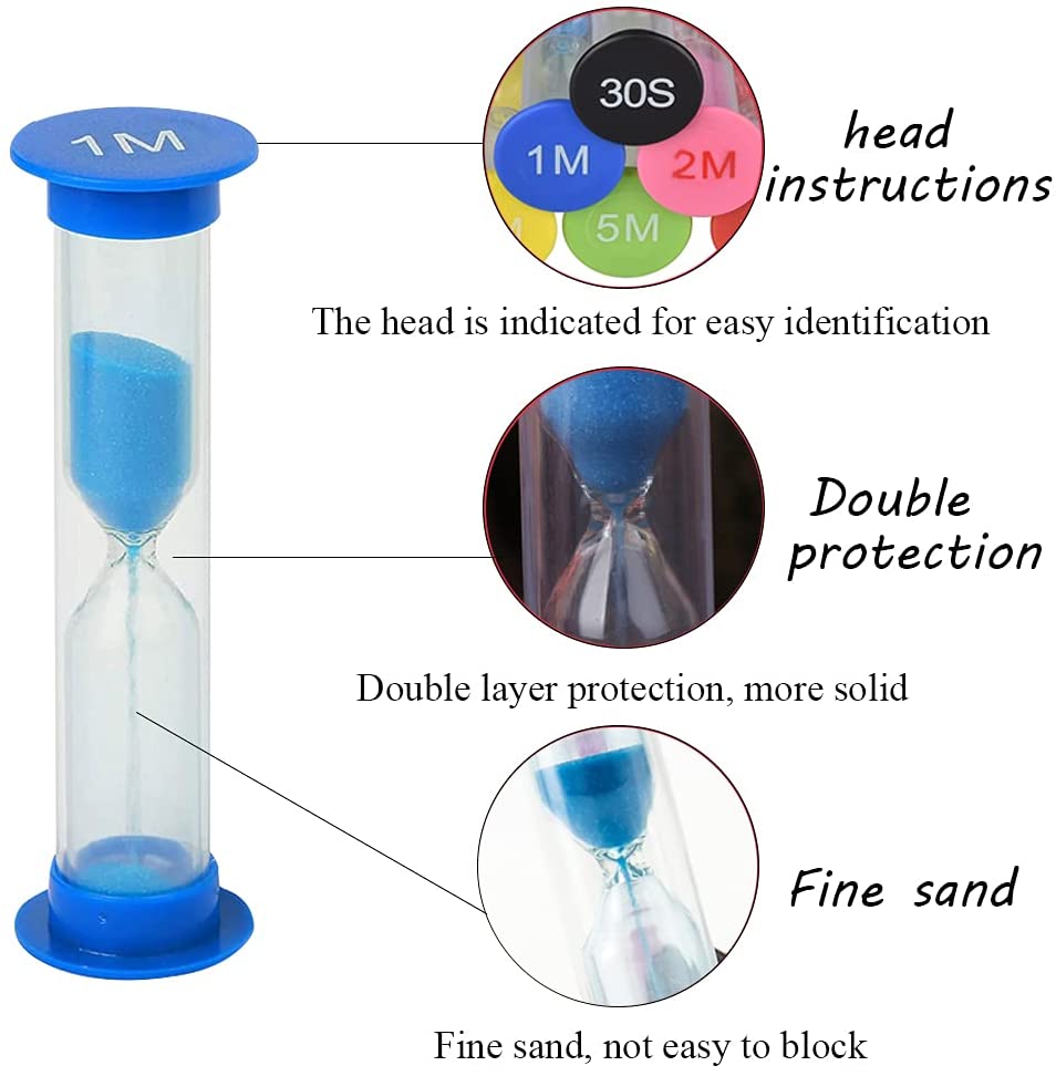 HASTHIP  6PCS Small Sand Timer Hourglass Sandglass Sand Clock Timer 30sec / 1min / 2mins / 3mins / 5mins / 10mins(8.8cm High)