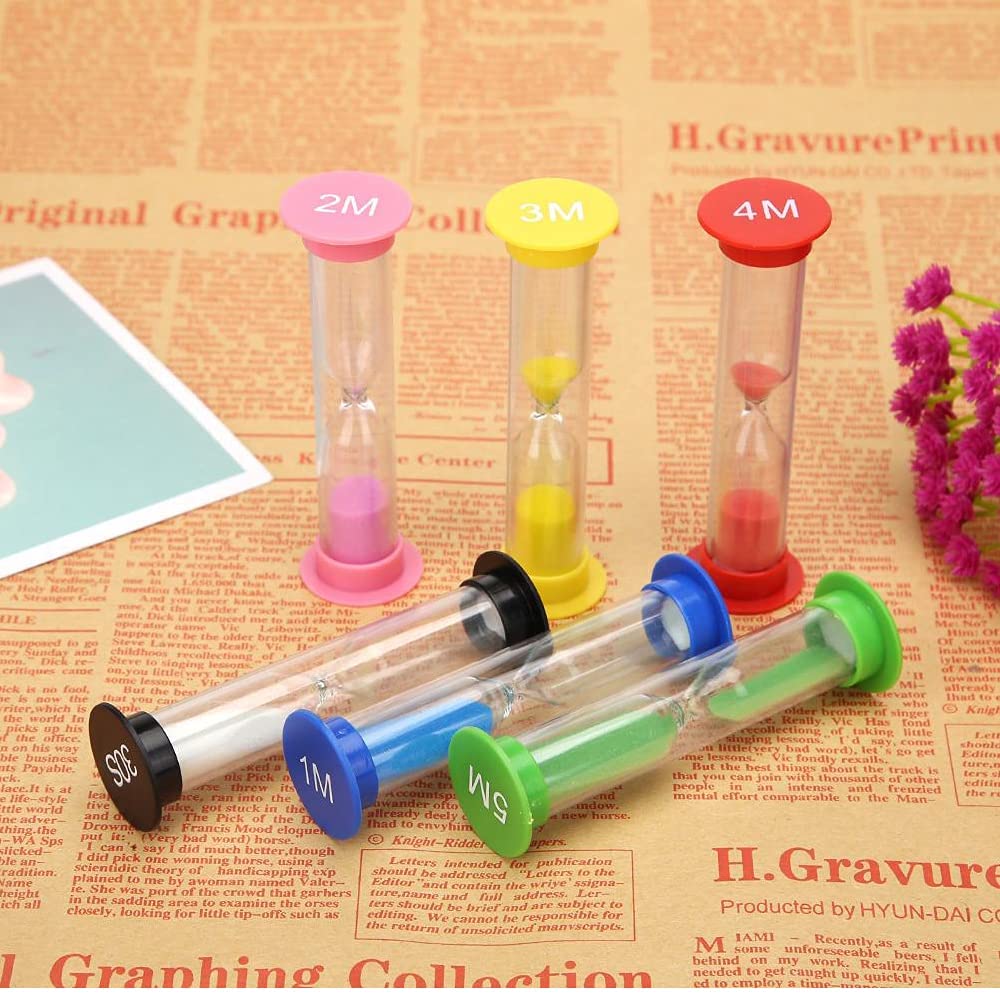 HASTHIP  6PCS Small Sand Timer Hourglass Sandglass Sand Clock Timer 30sec / 1min / 2mins / 3mins / 5mins / 10mins(8.8cm High)