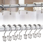 HASTHIP  Bathroom Curtain Hooks,Stainless Steel Hook for Curtains,Rust-Resistant Metal Double Hooks Curtain Rings,Rolling Shower Curtain Hooks for Bathroom Shower Curtain Rods Curtains, Set of 10