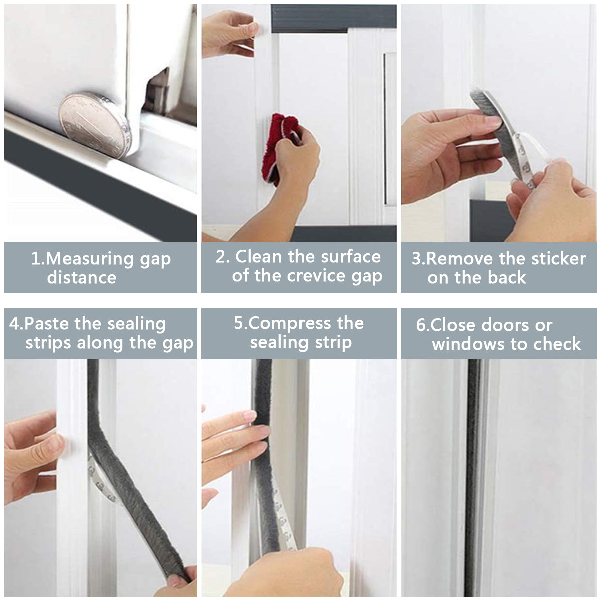 HASTHIP 10 Meters Soundproof Window Sealing Strips, Windproof Dustproof Door Window Frame Seal Self Adhesive Brush Strip, Sliding Window Seal, Window Door Seal, Sliding Door Seal Strip (Grey)