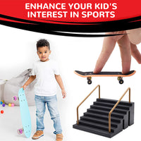 PATPAT  Fingerboard Rail Park Stair Kit with Handrails and Mini Skateboard, Finger Toys / Fun Finger Skating Toys, Interactive Tabletop Freestyle Skate Game Skateboard for Kids and Adults
