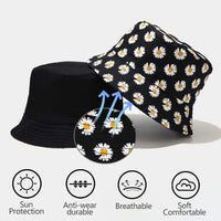 PALAY Bucket Hats for Women Little Daisy Print Cotton Fisherman Beach Hats Foldable Reversible Bucket Outdoor Casual Summer Sun Hat for Ladies Girls Cap White