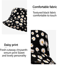 PALAY Bucket Hats for Women Little Daisy Print Cotton Fisherman Beach Hats Foldable Reversible Bucket Outdoor Casual Summer Sun Hat for Ladies Girls Cap White