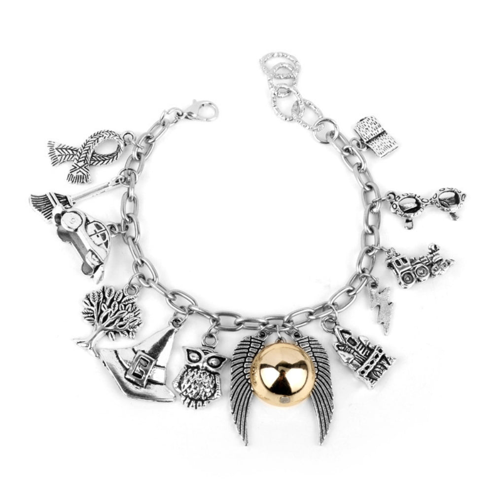 SANNIDHI Harry Potter Chain Bracelets for Girls Boys,Women Men Fans Love Gifts with Owl Academy Snitch Multiple Elements