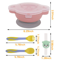 SNOWIE SOFT  Suction Plates for Baby Divided Plate with Cover, Fork, Spoons and Straws- Suction Cup Bowl, Set- Self Feeding for Toddler -Training Dinnerware 4-Piece Set - BPA Free