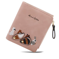 PALAY  Wallets for Women Stylish PU Leather Coins Zipper Pocket Cute Mini Animals Embroidery Short Wallet Card Holder Billfold Purse Wallet Gift for Girls (Pink)