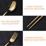 HASTHIP  Premium Gold Stainless Steel Fork Spoon Portugal Three Piece Set Spoon Fork Chopsticks Outdoor Gift Set Flatware with Gift Box Dinnerware Cutlery Set Tableware Set (Black Gold)