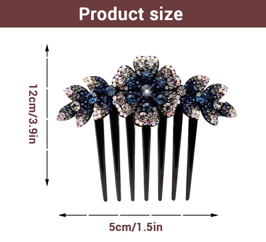 PALAY  Flower Hair Clips for Women,Acrylic Hair Comb Pins Slide Hair Clips for Fashion Girls Crystal Barrettes Bridal Charm Hair Accessories(dark blue)