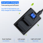 Verilux NP-FW50 Camera Battery Charger with Smart Led Display Dual Slot Charger with Type C & Micro USB Ports for Sony A7r2 A7m2 A7s2 A5000 A6300 A7 A6400 and More (Without Battery)