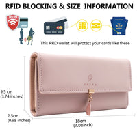 SANNIDHI  Women's PU Leather Long Wallet with Leaf Pendant Card Holders Phone Pocket Girls Zipper Coin Purse (Pink)