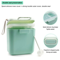 SNOWIE SOFT  300g Baby Formula Dispenser, Portable Milk Powder Dispenser Container with Carrying Handle and Scoop, Foodgrade PP Double Layer Anti-Leak Design for Outdoor Travel Home (Green)