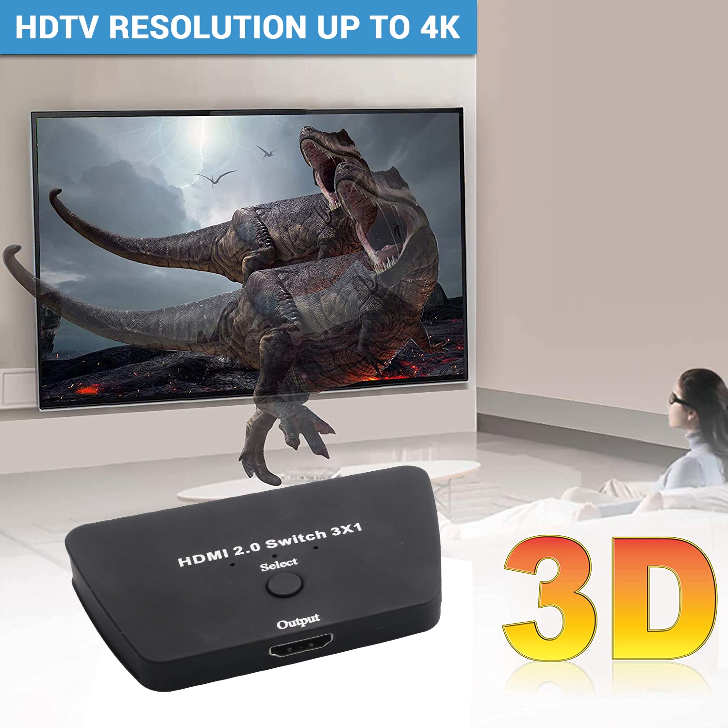 Eleboat® 4K@60Hz HDMI Switcher - 1 in 3