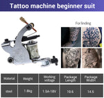 MAYCREATE  Tattoo Machine Set for Beginner 2 Machine Gun Pigment Tips Power Supply Set 5 Needle(Silver and Black, 3 Pin EU Plug
