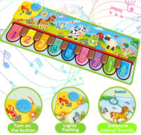 PATPAT  Musical Mat for Kids,Piano Keyboard Dance Floor Mat Carpet Animal Blanket Touch Mat Musical Toys Early Education Toys for Baby Girls Boys 1-3 Years Old(Mini Size for Hand Pressing 33.5x11.8in)