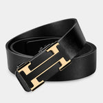 GUSTAVE Men's Leather Belt Adjustable Auto Lock Buckle Belt for Men (Black-G)