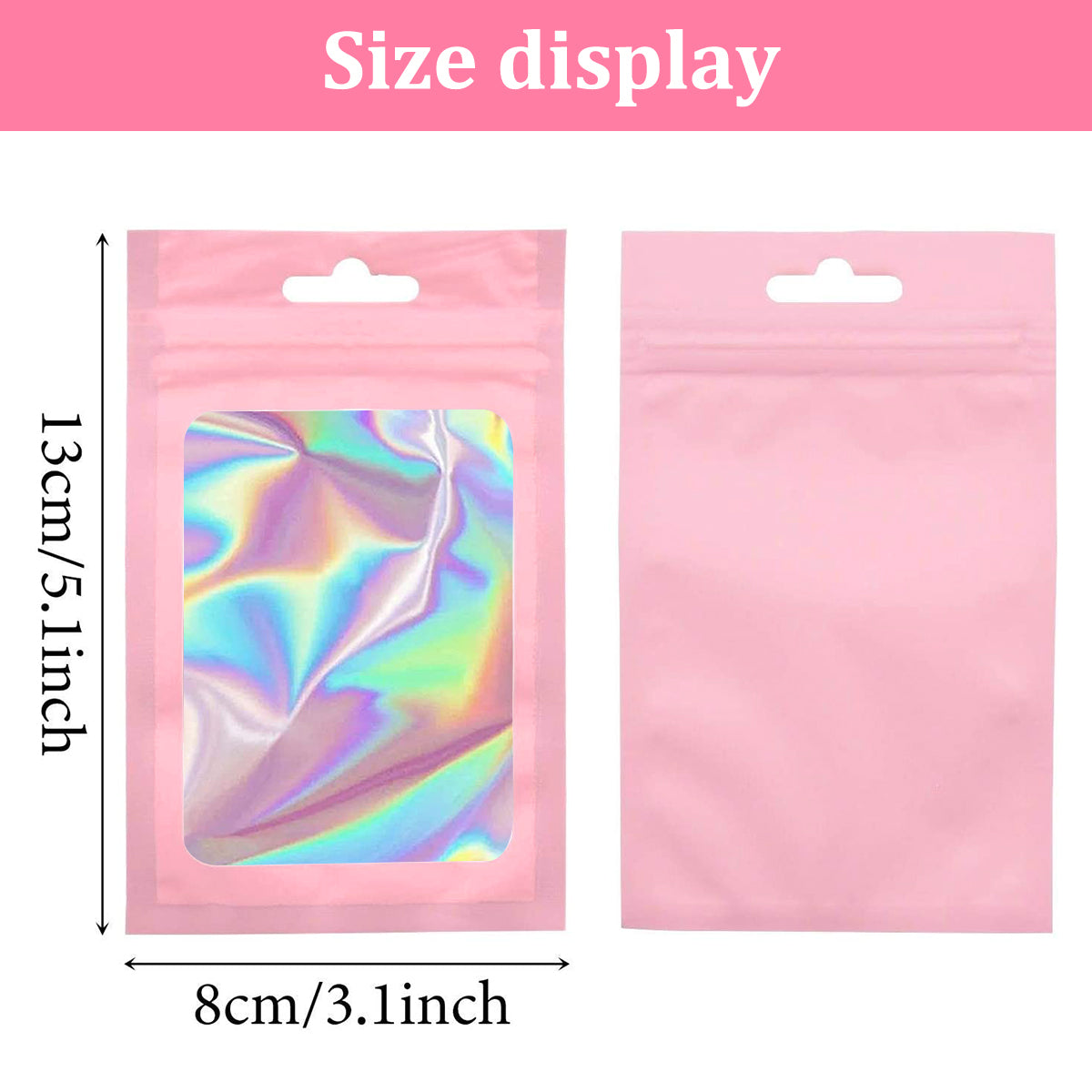 HASTHIP  100 Pcs Smell Proof Mylar Bags, Chocolate Bags Candy Bags Treat Bag Cookie Bags, Resealable Multifunctional Bags for Storing Food, Jewellery and Hardware (Pink, 8 X 13cm)