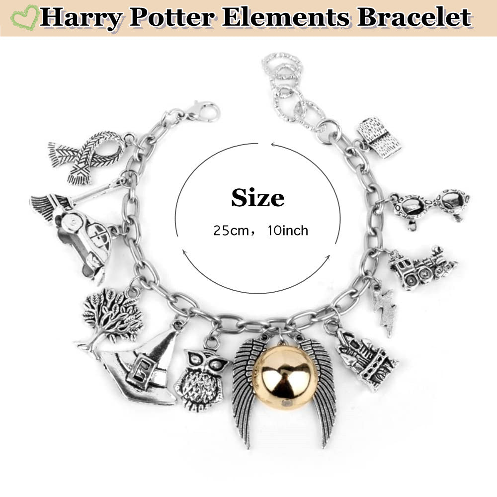 SANNIDHI Harry Potter Chain Bracelets for Girls Boys,Women Men Fans Love Gifts with Owl Academy Snitch Multiple Elements