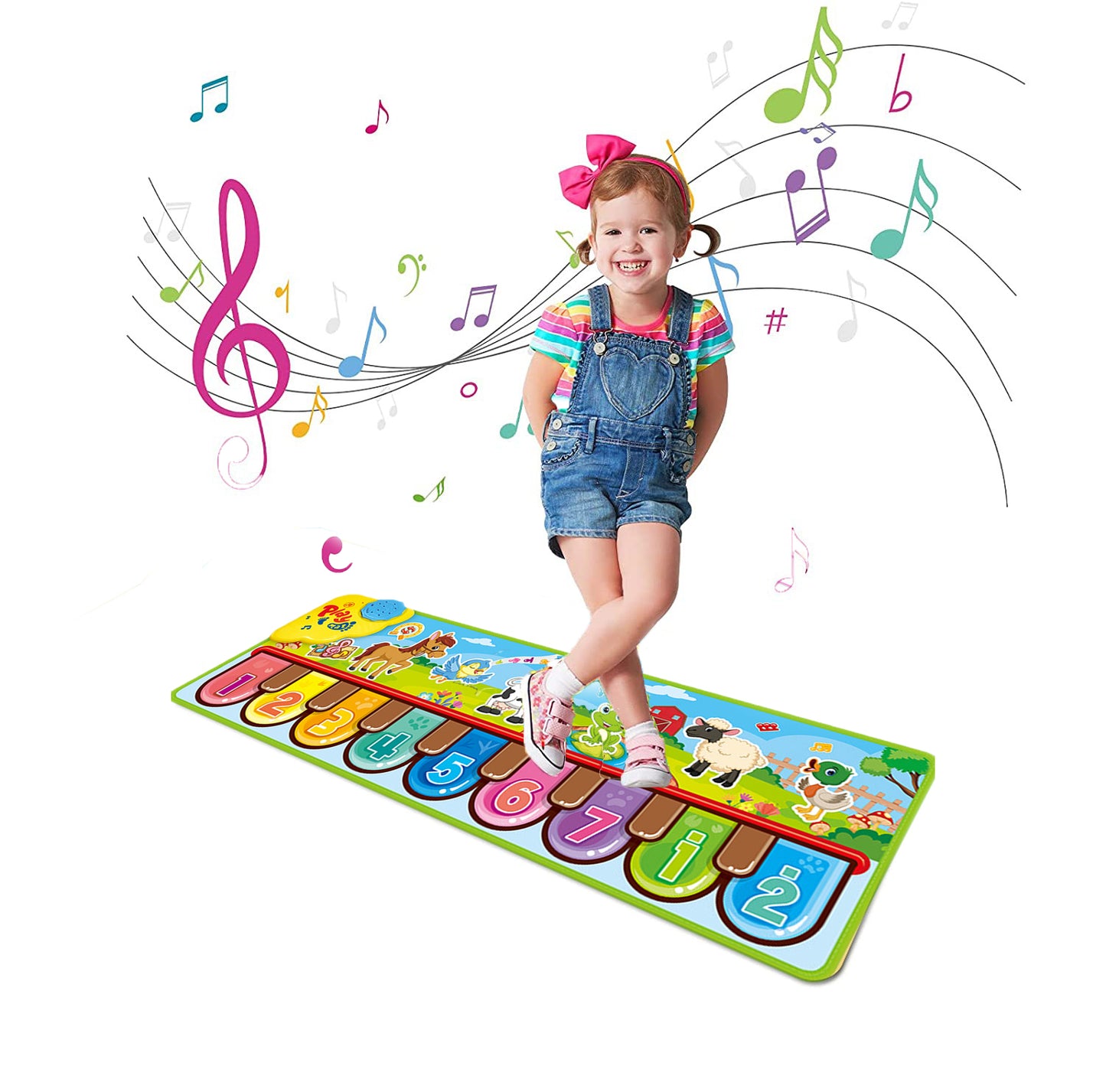 PATPAT  Musical Mat for Kids,Piano Keyboard Dance Floor Mat Carpet Animal Blanket Touch Mat Musical Toys Early Education Toys for Baby Girls Boys 1-3 Years Old(Mini Size for Hand Pressing 33.5x11.8in)