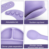 SNOWIE SOFT 5pcs Silicone Tableware Kit for Baby Foodgrade Silicone Tableware Kit Baby Plate & Bowl with Sucker,Cup,Spoon,Bib Food Grade Silicone BPA-Free Dishwasher & Microwave Safe Baby Product