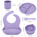 SNOWIE SOFT 5pcs Silicone Tableware Kit for Baby Foodgrade Silicone Tableware Kit Baby Plate & Bowl with Sucker,Cup,Spoon,Bib Food Grade Silicone BPA-Free Dishwasher & Microwave Safe Baby Product