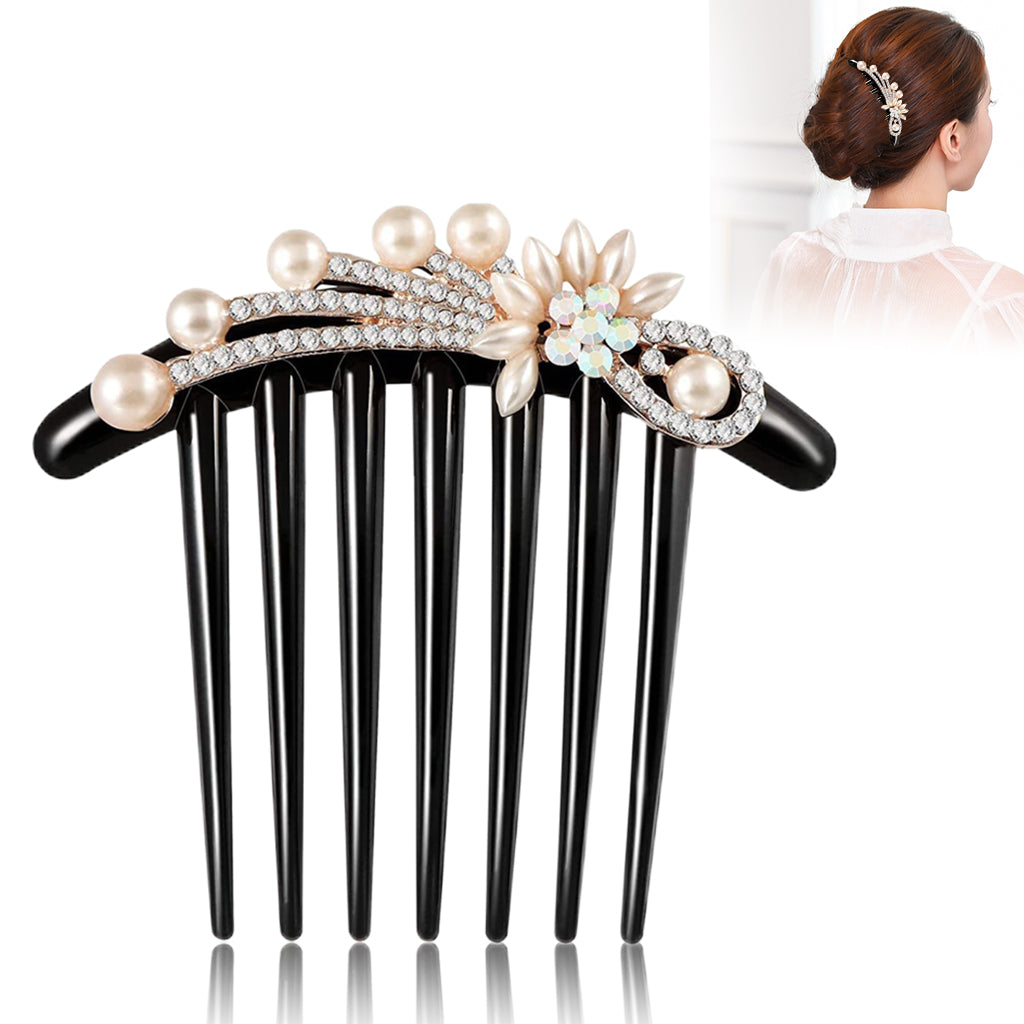 PALAY  Retro French Barrette Rhinestone Hair Clips for Women, Side Comb Non-slip Comb Hairpins Pearls Gift for Party Birthday Daily(Pearl-2)