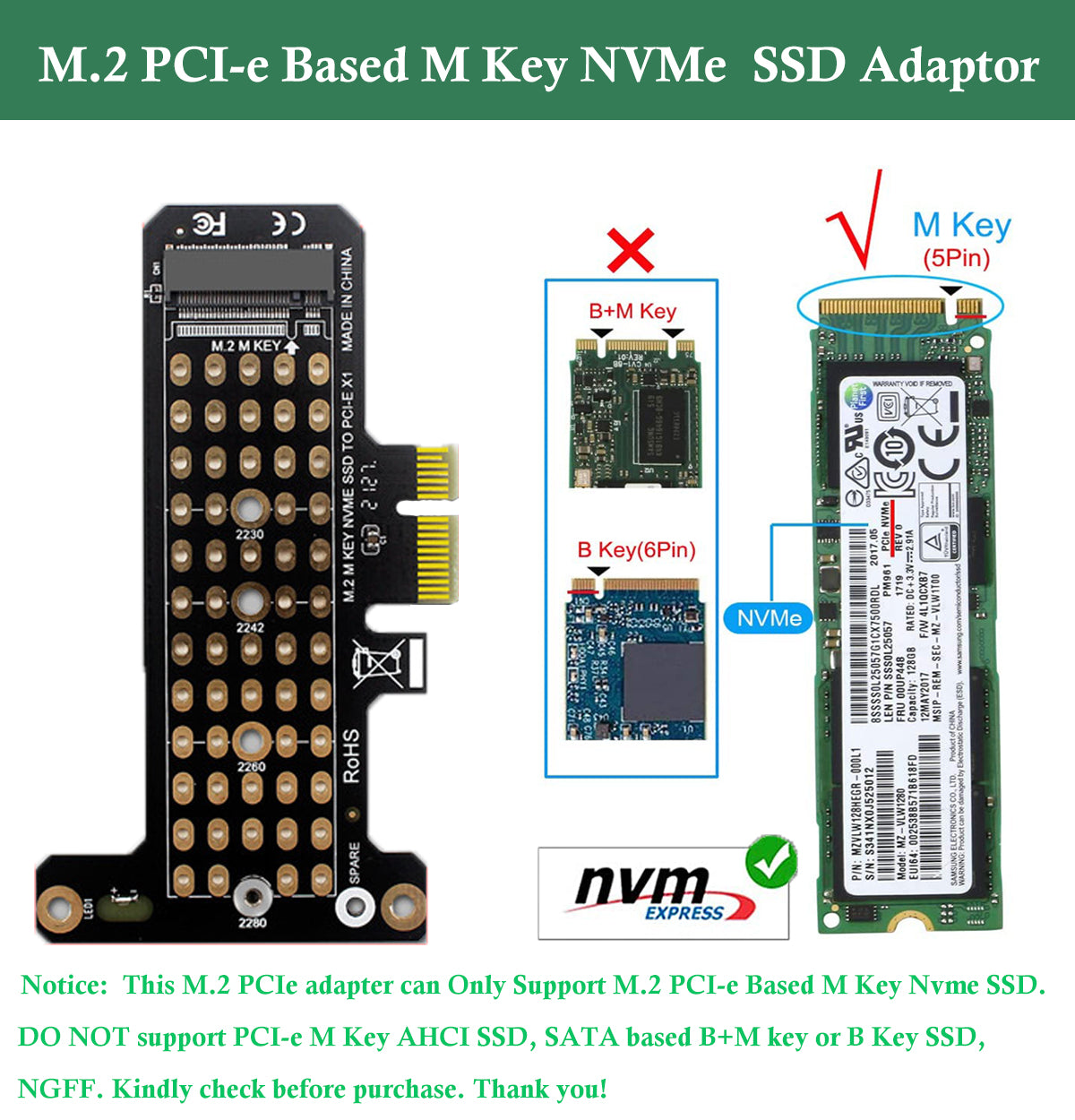 Eleboat® PCI-E PCI Express 3.0 X4 to NVME M.2 NVME to NVME SSD PCI-e 3.0 x 4 Host Controller Expansion Card