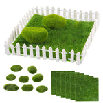 HASTHIP 24Pcs Miniature Fairy Garden Ornaments- 6 Sheets 6  ¡Á 6  Artificial Garden Grass+ 8pcs Simulation Moss Stones+ 10pcs 4  White Wood Picket Fence for DIY Crafting Dollhouse Home Garden Decors