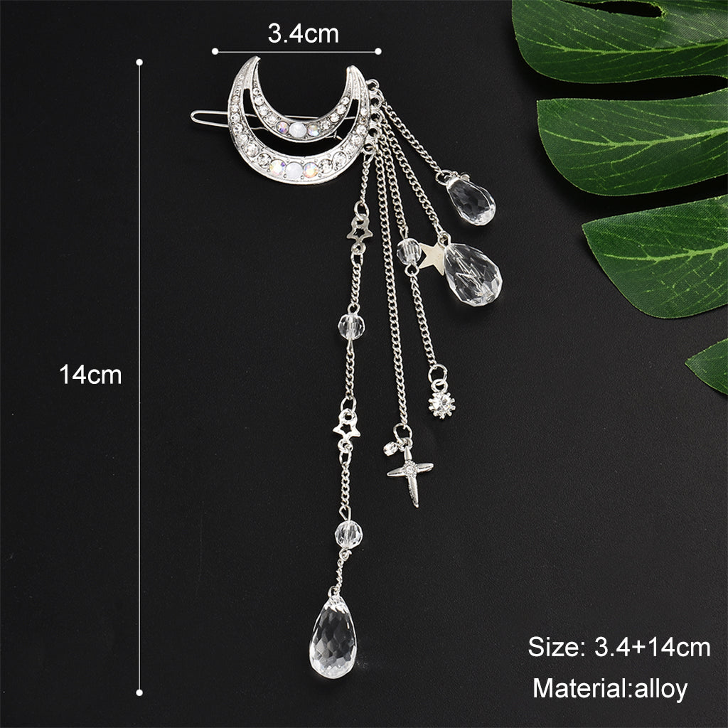 PALAY  Rhinestone Hair Clips for Women Stone, Ladies Hair Clips for Women Girls Bridal Headpieces Moon Tassel Hair Pins Hair Barrets Hair Accessories