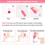 HANNEA 450ml Portable Retractable Travel Bidet for Toilet Handheld Postpartum Perineal Cleansing Childbirth Cleaner with Bag/2 Nozzles- for Outdoor,Camping,Personal Hygiene (Pink)