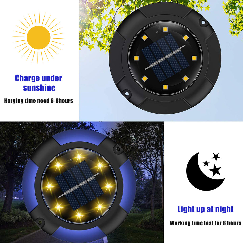 Verilux 4 Pack Solar Ground Lights Outdoor Garden 12LED Solar Disk Lights IP65 Waterproof In ground Solar Garden Lights for Pathway Lawn Yard Roads Walkway Driveway