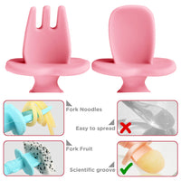 SNOWIE SOFT Baby Fork and Spoon Combo,Creative Cartoon Design, BPA-Free Food-Grade Silicone Material, Comfy Gripping First Tableware for Baby Feeding Complementary Food for Toddler,