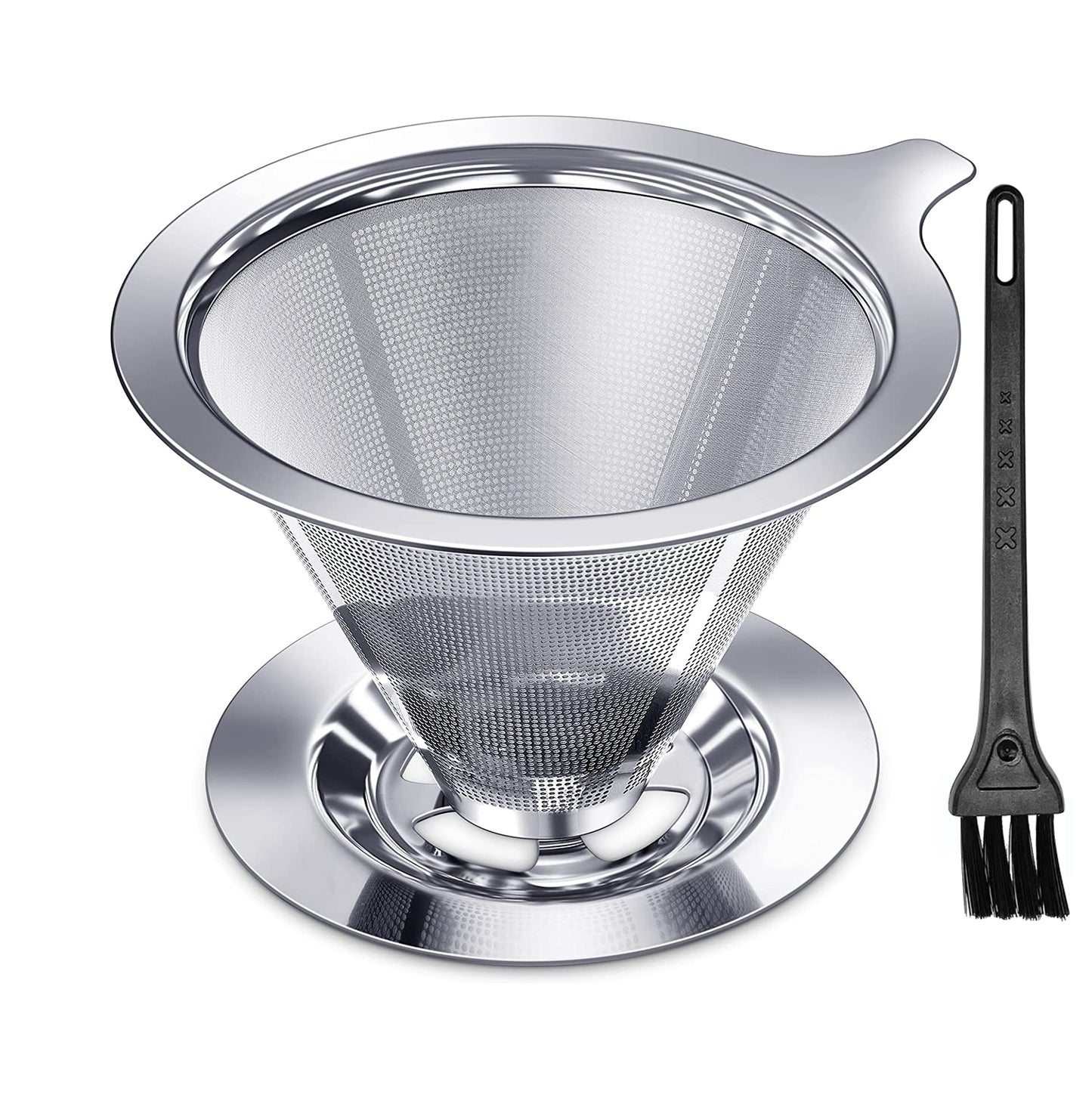 Supvox Pour Over Coffee Dripper-Stainless Steel Reusable Drip Cone Coffee Filter-Portable Pour-Over Coffee Maker-Paperless Metal Fine Mesh Strainer Coffee Pourover Brewer-Camping Coffee Maker