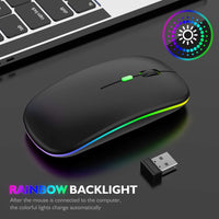 Eleboat® Portable Wireless Bluetooth Mouse,LED Rechargeable Dual Mode(Bluetooth 5.0 and 2.4G Wireless) - Black