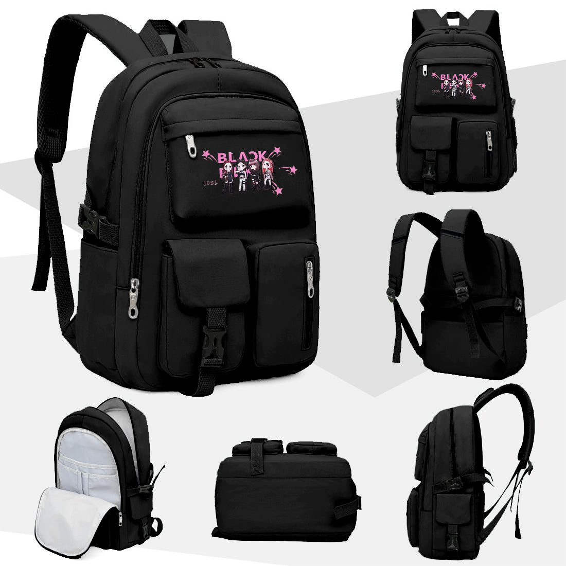 PALAY Blackpink Bags for Girls School Backpack Blackpink Kpop Theme Prints with USB Charging and Headset Port Backpack for Student College School Bag for Girls