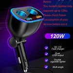 STHIRA Car Cigarette Lighter Splitter,120W Quick Charge 3.0 Dual USB Car Charger 12/24V Sockets Splitter LED Voltage Display Power Adapter Fast Charging for Mobile Cell Phone GPS Dash Cam