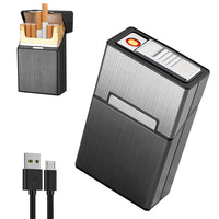 GUSTAVE  Cigarette Case with USB Electric Lighter for Men, Rechargeable Flameless Lighter, Plastic Material, Brushed Aluminum Finish, Holds 20 Cigarettes (Black)