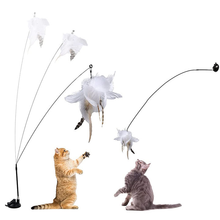 Qpets  Cat Toy Cat Toys Interactive for Indoor Cat Wand Teaser Cat Feather Wand Toy Suction Cup Design