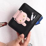 PALAY Small Wallets for Women Stylish Latest PU Leather Coins Zipper Pocket Handbags Purse for Girls with Rabbit-Shaped Metal Tassels Pendant Purse (Black)