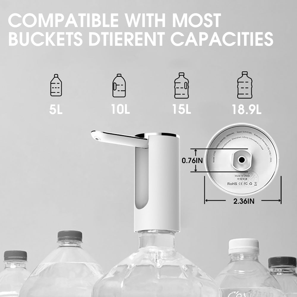 Serplex  Rechargeable Automatic Water Pump - Dispenser with Fold Down Spout Universal Water Bottle Pump Dispenser with Digital Display in Milliliters Automatic Water Bottle Pump,White