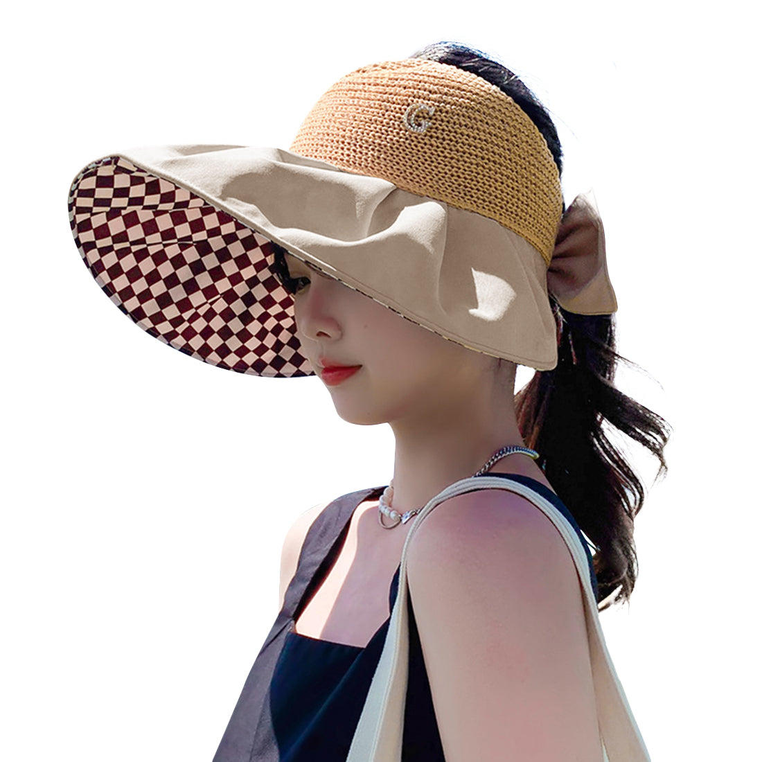 PALAY Sun Hat for Women Wide Anti-UV Brim Caps for Women Sun Visor Cap Print Wide Brim Hat Foldable Sun Protection Cap for Girls Summer, Fishing, Travel, Hiking, Camping Khaki