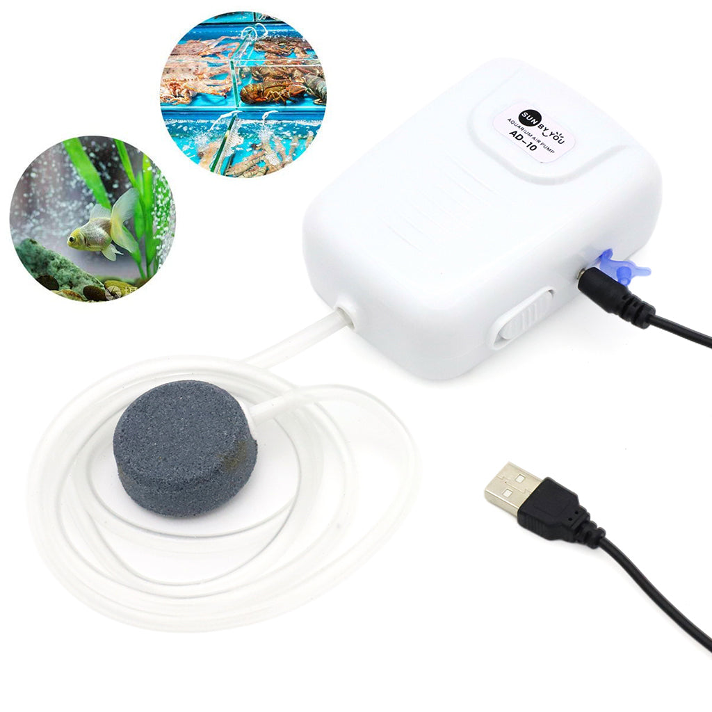 Qpets 1.2L/min USB Powered Fish Tank Filter with Oxygen Aquarium Air Pump Fish Tank Oxygen Pump Single Outlet Aquarium Air Pump with Air Stone & Hose Solution for Power Outrage