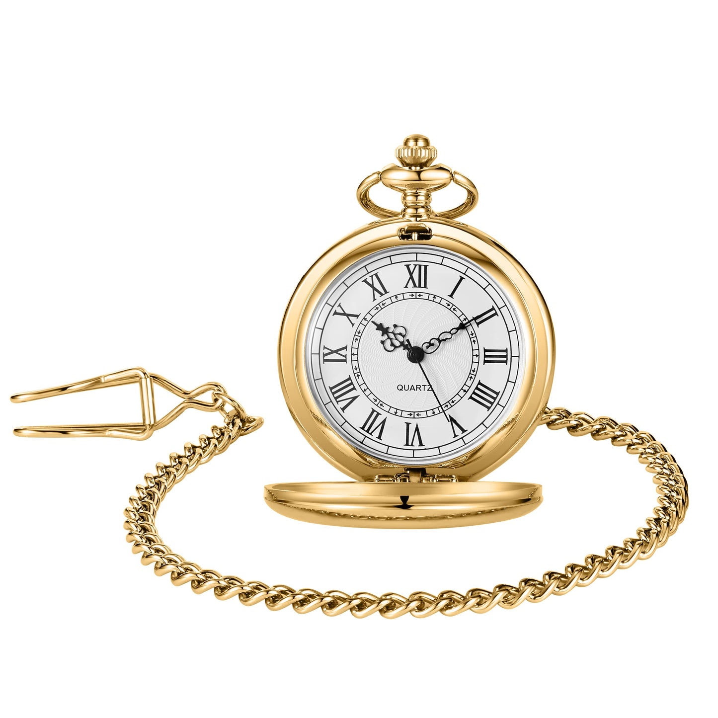 ZIBUYU  Pocket Watch with Chain for Men Antique Retro Style Alloy Pocket Watch Special Birthday Gift for Husb 4.6 CM Diameter -Golden