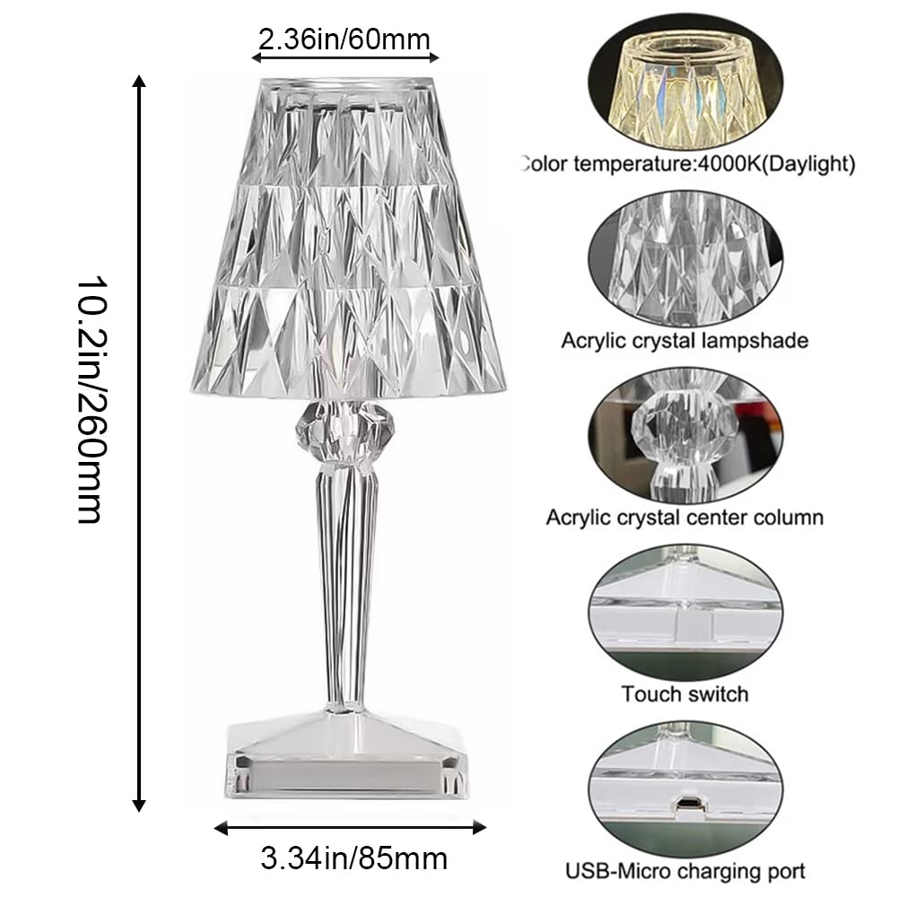 ELEPHANTBOAT Crystal Table Lamp Touch Lamp Romantic Rose Crystal Diamond Table Lamps Touch Color Changing Light, Acrylic Rechargeable Modern Style Crystal Bedside Lamp for Bedroom(Style 2)