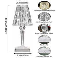 ELEPHANTBOAT Crystal Table Lamp Touch Lamp Romantic Rose Crystal Diamond Table Lamps Touch Color Changing Light, Acrylic Rechargeable Modern Style Crystal Bedside Lamp for Bedroom(Style 2)